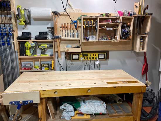 woodworking bench in garage shop